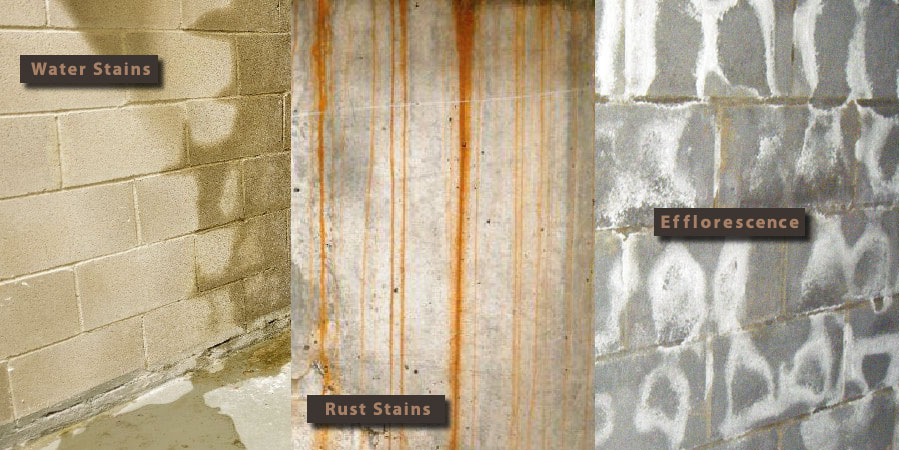 Examples of stains that can be evidence of a leak.