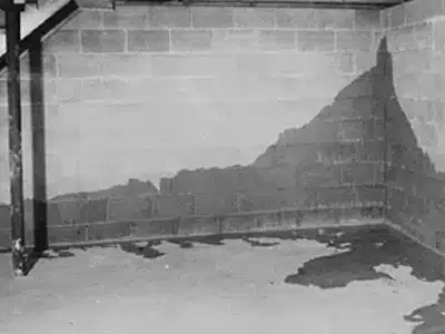 Standing water and damp walls in basement, a common reason homeowners search for basement waterproofing near me.