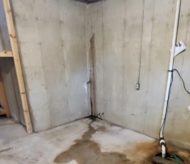 Corner crack in a poured concrete basement wall in a Southeast Michigan home