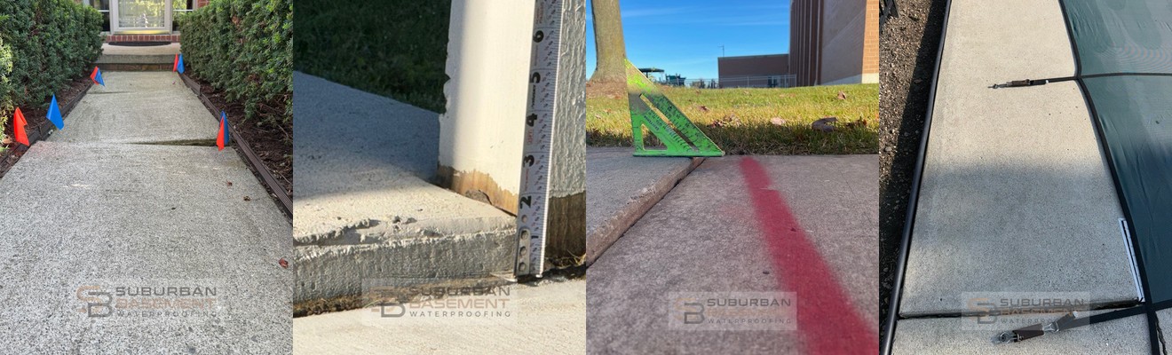 Sunken residential walkway before concrete leveling — Rochester Hills, Oakland County MI
