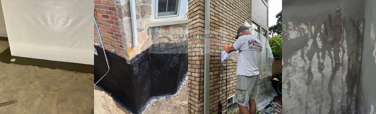 Basement waterproofing in Southeastern Michigan — completed interior drain tile in Washington Township, exterior foundation waterproofing in Franklin, curtain grouting in Birmingham, and chimney foundation repair in Sterling Heights