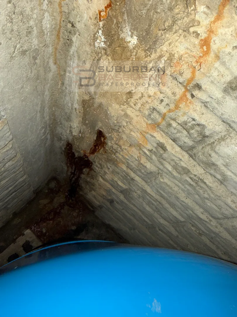 Leaking foundation wall crack before repair in Oakland Township, Michigan