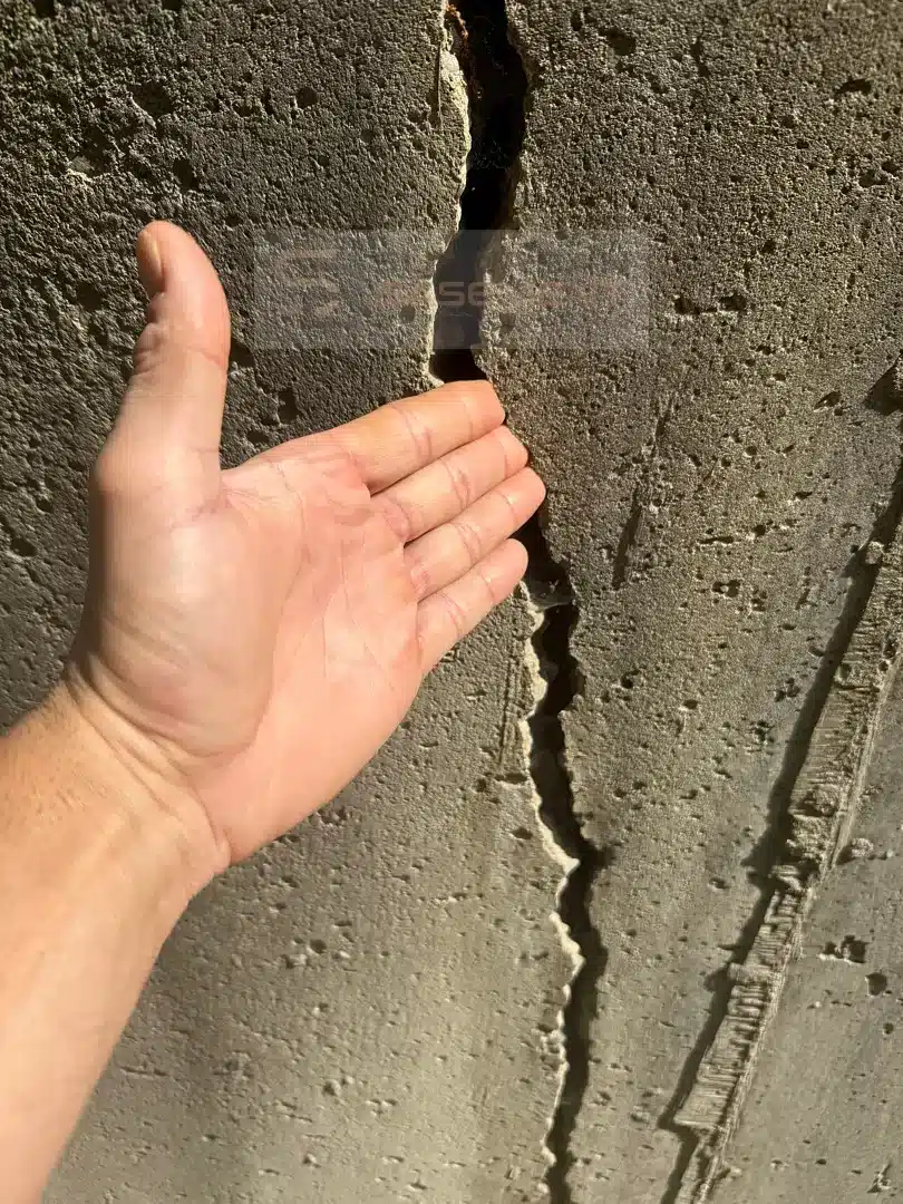 Crack in a poured concrete retaining wall in Farmington Hills MI